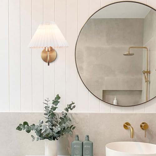 Image of Wall Sconces Indoor Wall Light Fixtures with Pleated Fabric Shade Bathroom Vanity Sconces Wall Lighting Dresser Hardwired Wall Lamps for Bedroom Living Room Corridor Porch