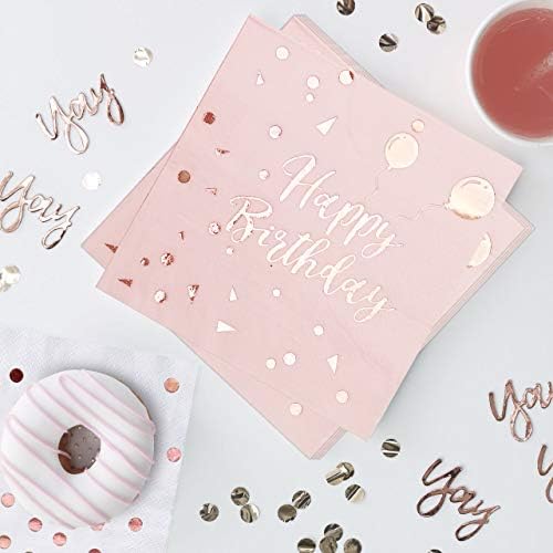 iZoeL Pink Napkins Rose Gold Happy Birthday 50pcs, Paper Napkin Folding 3 Layers Disposable Tableware Dinnerware for Birthday Anniversary Rose Gold Party Decoration Cocktail Supplies