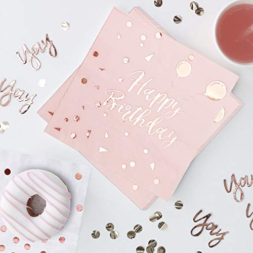 Movinpe Pink Napkins Rose Gold Happy Birthday 50Pcs, Paper Napkin Folding 3 Layers Disposable Tableware Dinnerware For Birthday Anniversary Rose Gold Party Decoration Cocktail Supplies #TOP3