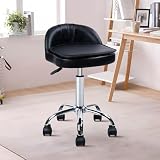 KLASIKA Adjustable Rolling Swivel Stool Chair with Low Back, PU Leather Padded Seat, for Office, Salon, Spa, Tattoo, Work, Black