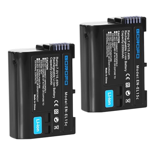 GOROFO 2-Pack EN-EL15 /EL15a/EL15b/EL15c Batters for Nikon Z6 Z6 II Z7 Z7II Z8 D780 D850 D500 D600 D610 D750 D800 D810 D7100 D7200 D7500 Digital SLR Camera Battery (2 Batteries)