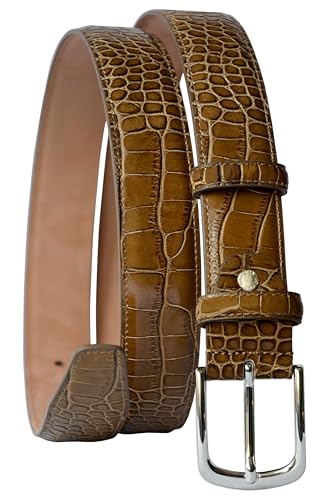Image of Men's Italian Crocodile Embossed Leather Belt | Genuine Italian leather. Refined crocodile embossed texture. 35mm (1.38 inch) dress width. Handmade in Italy. Gift boxed.