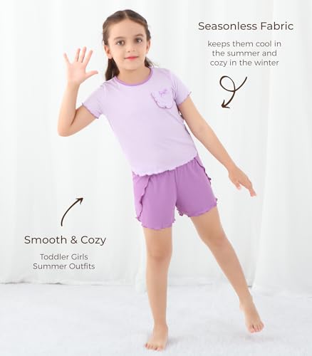 Image of Baby Girls Outfits Sets Summer Tee and Shorts Toddler 2-Piece Set for Kids Cooling Clothes,Viscose Made from Bamboo