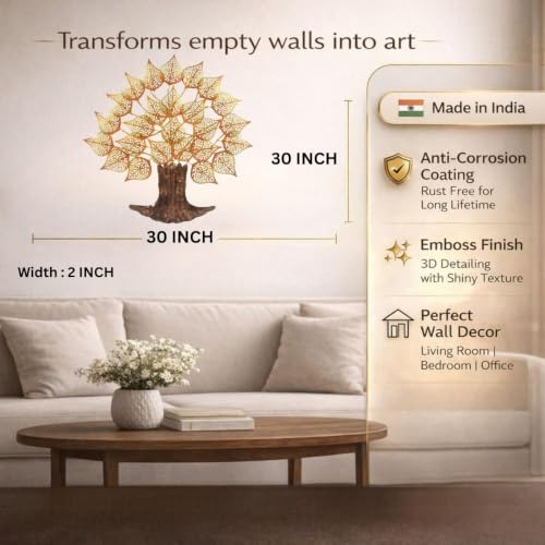 Image of Bharat Art Metal Iron Wall Art Decor for Home Bedroom Living room Cafe Interior Decorative | Elegant Wall Hanging Sculpture with LED Light | Gift Item | Tamrind Tree | 30X2X30 INCH | CW039