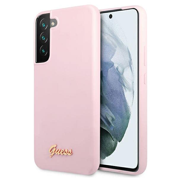 Guess GUHCS22MLSLMGLA Coque pour S22+ S906 Lavande Script en Silicone Logo Métal