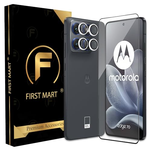 Image of FIRST MART Tempered Glass for Motorola Edge 70 5G with Silver Camera Ring Guard & Installation Kit | HD Clear Edge-to-Edge Screen Protector, Scratch Resistant, Case-Friendly | Pack of 1