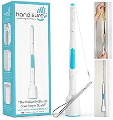 Handisure Award Winning Automatic Child Door Finger Guards, Door Locks & Window Guards, Hinge & Lock Side Safety, Baby Door Stopper, Easy to Install (White Teal, 1 Count(Pack of 1))