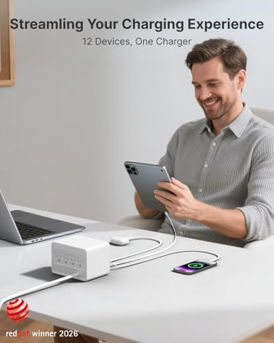 Gitryin 12-in-1 Desktop Charging Station with 4 Retractable Wall Chargers, 40W USB-C Power Strip with 4 AC, 4 USB C, 4 Type-C 33.5in Cables, Extension Cord with 1020J Surge Protection for Home Office - 3