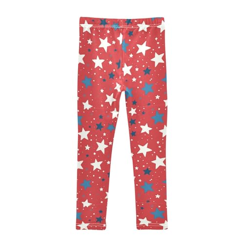 USA White and Blue_Star Girls Leggings Kids Yoga Pants Dance Active Tights 4T2