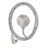360 Electrical 360461-FG Habitat Braided Extension Cord, French Grey, 6ft, Includes 2.4A Dual USB, 3