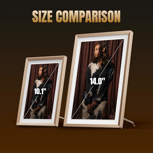 Image of ARZOPA Metal Digital Picture Frame 14 inch Free Cloud Storage No Subscription FHD IPS Anti-Glare Touchscreen Load Photos Videos from Phone Exquisite Decoration Ideal for Gifting - D14 Champagne Gold