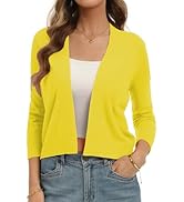 QUALFORT Women's 3/4 Sleeve Cropped Cardigan Knit Sweaters Lightweight Open Front Shrug Bolero S-2XL