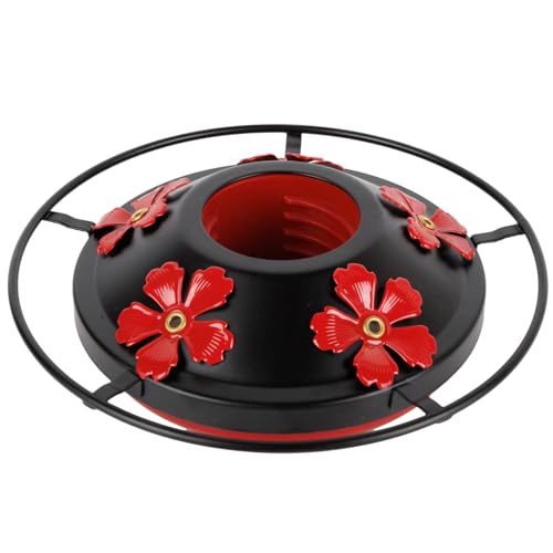 WOSIBO Hummingbird Feeder Replacement Bottom Base Replacement Part Includes Red Plastic Base Metal Top and Brushes (Black with 5 Flower)