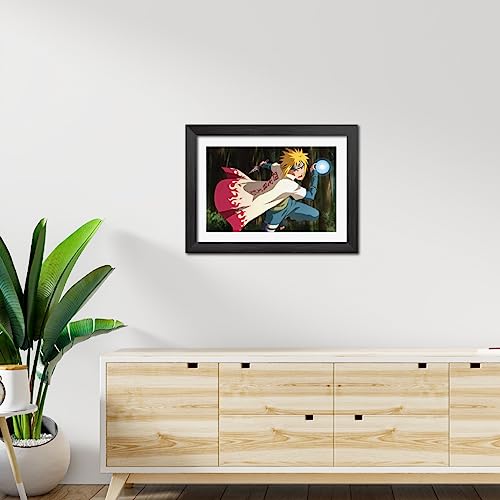 Image of TenorArts Minato Poster Naruto Anime Laminated Photo Frame Painting with Matt Finish Black Textures (12inches x 9inches)