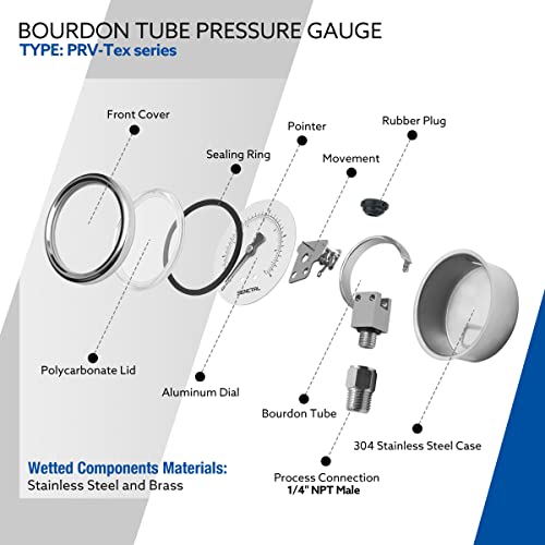 senctrl 0-60 psi pressure gauge 234 dial 14 npt lower mount waterproof stainless steel case for swimming pool filter pump spa water air mtb tire pressure test