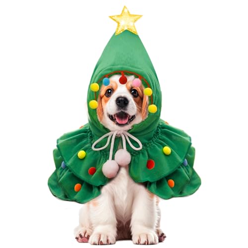 Dog Christmas Outfit -Dog Christmas Tree Costume for Small Dog, Christmas Dog Clothes with Shining Star, Small Dog Christmas Outfits Gifts, Cute Dog Costumes Clothes for Christmas Cosplay Party