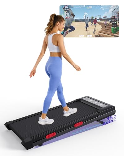 Superun Walking Pad mit Steigung max 159 KG/136 KG, 2.5HP Laufband für Zuhause mit LED, Leise Laufband Schreibtisch mit App und Multiplayer-Rennstrecke