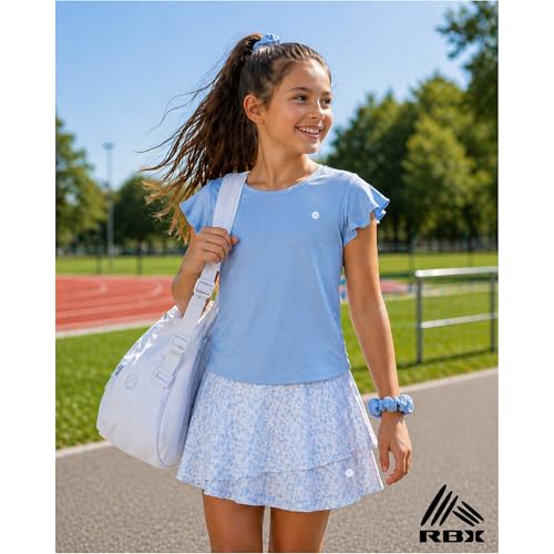Image of RBX Girls Athletic Skort Set - 2 Piece Ribbed Short Sleeve Tee and Athletic Skort for Girls (Sizes: 7-12)