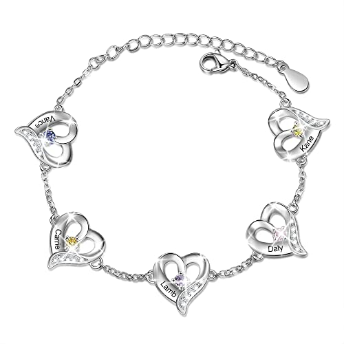 Lanm Personalized Mom Gifts Mothers Charm Bracelet With 5 Birthstones Custom Name Bracelet For Mom Heart Bracelet For Women Family Jewelry For Girls Wife Girlfriend Birthday Mothers Day Gifts #TOP11