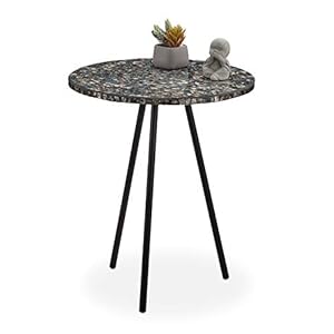 relaxdays Ronde mosaïque, d’appoint, Décorative, Table de Jardin, Fait Main, HxD: 50 x 41 x 16 cm, Noir, Fer, MDF, Verre, Schwarz Antique, 50 x 41 x 41 cm