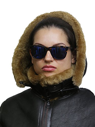 BRANDSLOCK Women's Genuine Sheepskin Leather Flying Aviator Winter Jacket With Hood4