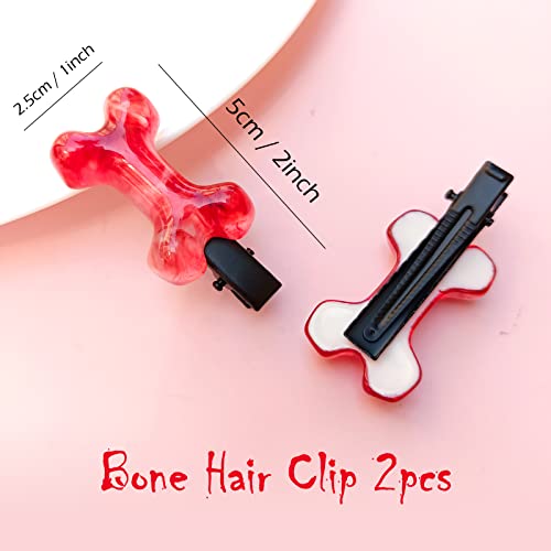 Halloween Skeleton Claws Hand Bow Decor Hair Clip Black Skull Alligator Barrettes Red Dog Bone Hairpins Women Girls Kids Goth Punk Cosplay Costume Party Favor Decoration Accessories Gift 4Pcs #TOP4