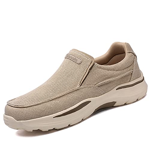 Men's Slip-On Canvas Sneaker Loafer Casual with Arch Support Breathable Stretch Comfort Relaxed Plus Size Flats Walking Shoes