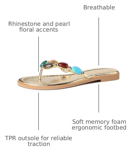 Image of DREAMSTORY Womens Beaded Flip Flops Beach Jeweled Thong Sandals | Open Round Toe, Slip on, Colorful Gemstones Embellished, Fashionable Summer Beach Style, Casual Flat Studded Shoes