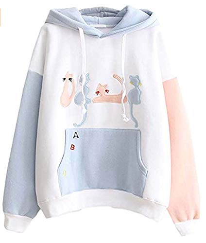CRB Fashion Cosplay Anime Bunny Emo Girls Cat Bear Ears Emo Bear Top Shirt Pullover Sweater Hoodie, White Cat, One Size