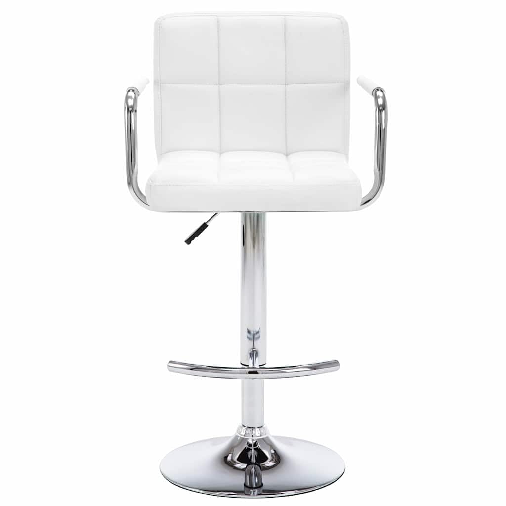 Taburete de bar de piel sintética blanca con respaldo y reposabrazos, altura regulable, giratorio, con reposapiés, estructura de acero resistente, diseño moderno para cocina, comedor, mostrador