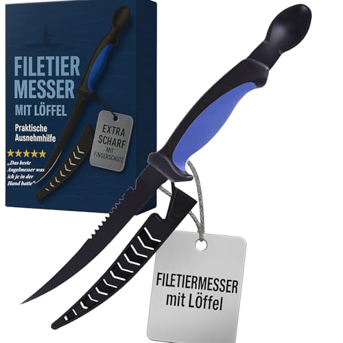 Njord Kalastus 4in1 Ausnehmmesser Fisch mit Löffel als Ausnehmhilfe | Filitiermesser Scharf Fisch 15cm Klinge | Fischmesser Angelmesser Ausnehmen Messer Filiermesser Angel Messer Angeln Fischen