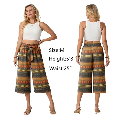 Womens 2026 Casual Teacher Capris Women Cropped Ladies Linen Gauze Length Pants Flowy Summer Petite Summer Gaucho Boho Leg Pants Wide Dressy Palazzo — view 5