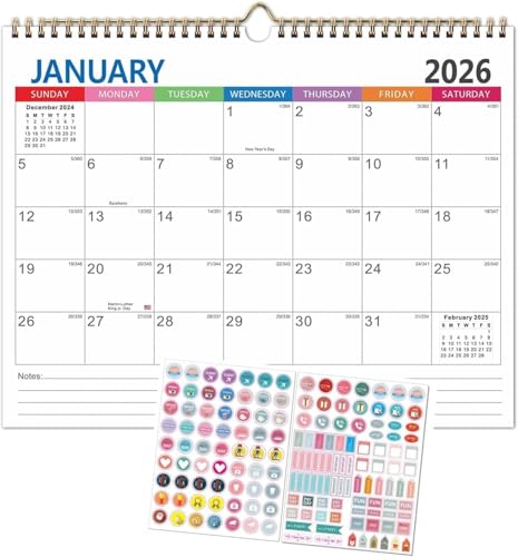 Wall Calendar 2026 Calendar Family Planner A3(January 2026 to June 2027) 14.8 x 11.5with 18 Month Wall Calendar and Corner Protectors Thick Paper To-do List and Notes (Black or Color)