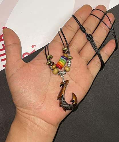 Double Layers Necklace Style Gay & Lesbian Lgbt Pride Braided Macrame Necklace Bulk Rainbow Pride Parade Handmade Pride, Jewelry Peace Symbol,Fish Hook,Turtle, For Men Women (Fish Hook Brown -002) #TOP2