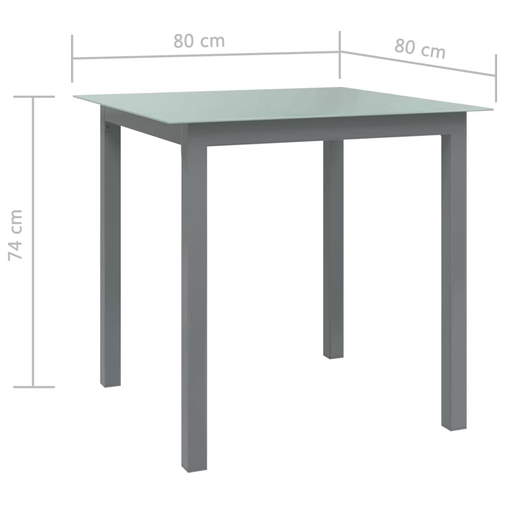Mesa de jardín genérica gris claro, 80 x 80 x 74 cm, aluminio y vidrio, mesa exterior para patio y balcón con marco sólido y bandeja fácil de limpiar