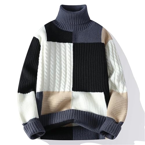 Men’S Casual Patchwork Turtleneck Sweater Loose Fit Long Sleeve Youthful Style Knit Pullover Jumper Top3