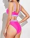 Tempt Me Women Hot Pink Purple Two Piece High Waisted Bikini Swimsuits with Bottoms Teen Scoop Neck Sport Bathing Suits L