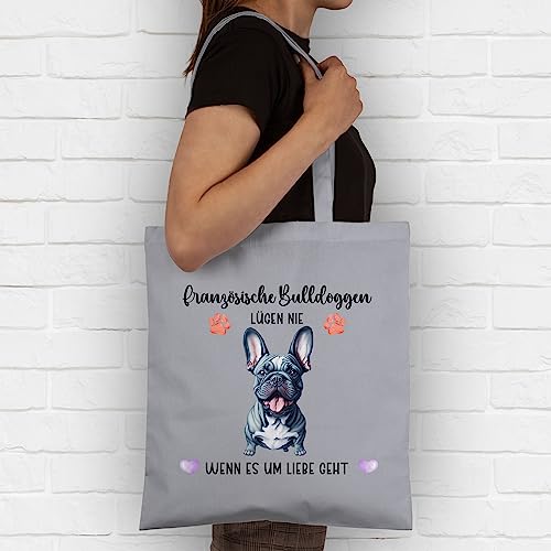 Baumwolltasche - Hunde - Französische Bulldogge - Geschenk Hundebesitzern - Unisize - Hellgrau - personalisierte tasche geschenke für hundefans hundebesitzer bulldoggen einkaufstasche