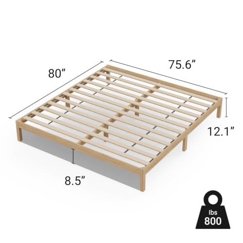 Image of LIFEMENT King Bed Frame Classic Wood Platform, Noise Free, Under Bed Storage, No Box Spring Needed, Easy Assembly, New Natural