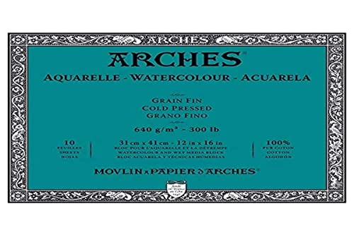 Arches Watercolor Block 12""x16"", 300lb Cold Press, 10 Sheets
