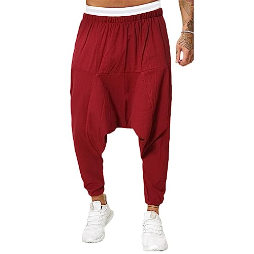 Pantalon sarouel de yoga en coton pour homme rouge XL fluide