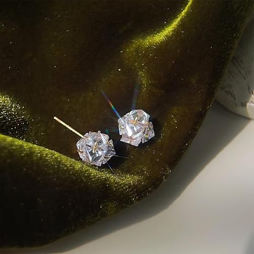 14K Gold Plated Cubic Zirconia Stud Earrings for Women, 0.4 in (10 mm) Geometric 3D-Faceted CZ, 925 Sterling Silver Posts4