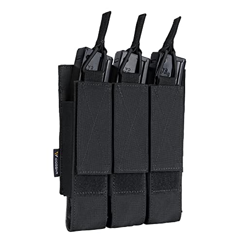 IDOGEAR Triple Mag Pouches Tactical Magazine Pouch Molle Open Top Kriss Mag Pouch for MP5 Magazines (Black)