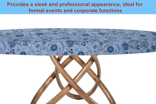 Image of The Furnishing Tree Elastic Cotton Round Dining Table Cover 36x36 in Inches Floral Navy Blue