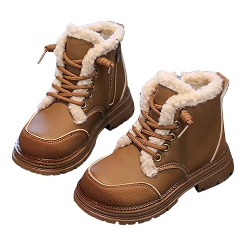 IWIHMIV Girls Ankle Boots Kids Lace Up Ankle Boots with Side Zipper Boys Outdoor Warm Non Slip Soft Bottom Short Boots