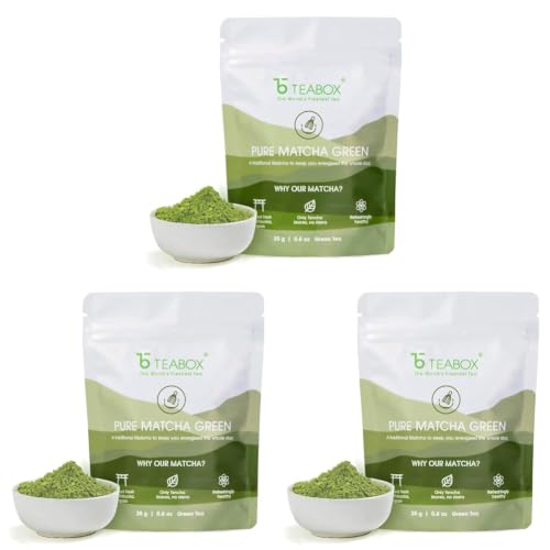 Image of Teabox Japanese Matcha Green Tea Powder | 25g Premium Grade from Tencha Leaves | Smooth & Fresh Flavor | Ideal for Matcha Lattes, Tea & Healthy Drinks (Pack of 3)