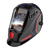 WORKPRO Welding Helmet, True Color Auto Darkening 1/1/1/2 Large Viewing Welding Mask Hood, 4 Arc Sensor Automatic Solar Welder Shield for Mig Tig Arc Paw