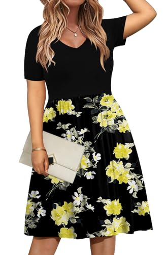 Image of DB MOON Women Plus Size Dresses 2026 Summer Casual V Neck Short Sleeve Knee Length Dress with Pockets