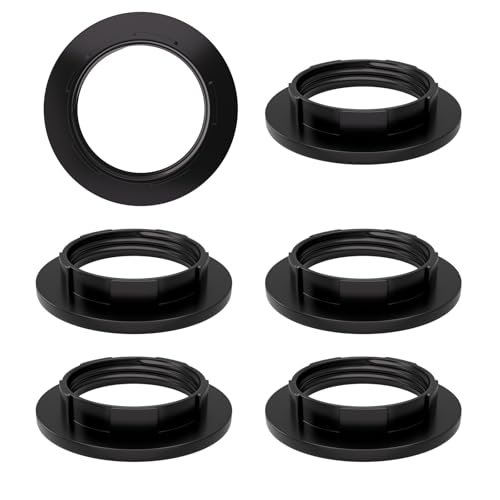 6 Piece Lampshade Reducer Ring E26 E27 Screw Collar Ring 40MM, Lampshade Fittings E27 for Table Lamp, Ceiling Lights, Plastic Screw Bulbs Lamp Holder Twist Lock Socket Replacement Ring(Black)