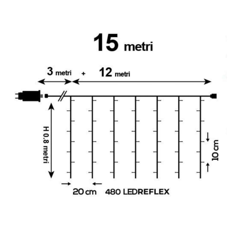 Generico Tenda luminosa natalizia a LED luci di Natale lineari con scintillii flash bianco freddo intermittenti ideale per balconi, pareti e tettoie e facciate (Luce Blu + Flash bianco, 12x0.8 mt)
